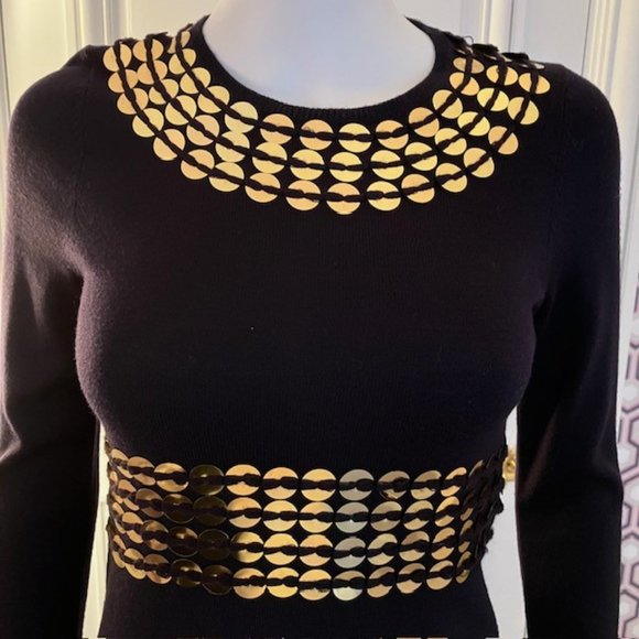 Tory Burch Dark Navy Blue Wool Dress with Gold Sequin Embellishment Size XS - Picture 2 of 5